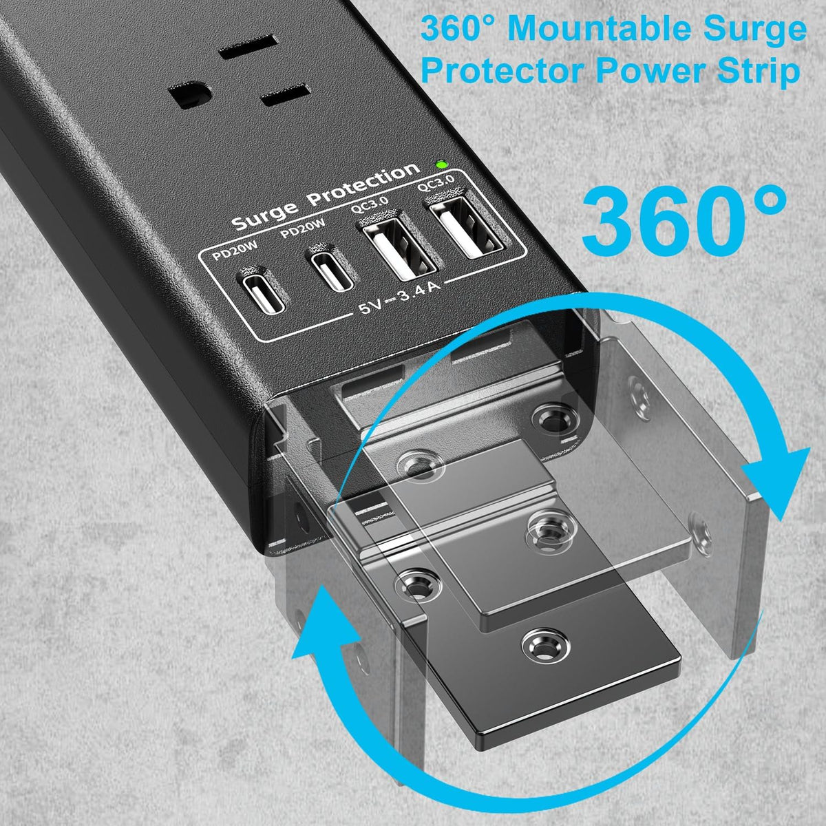 Mountable Power Strip, Wall Mount Surge Protector Power Strip with USB Ports,...