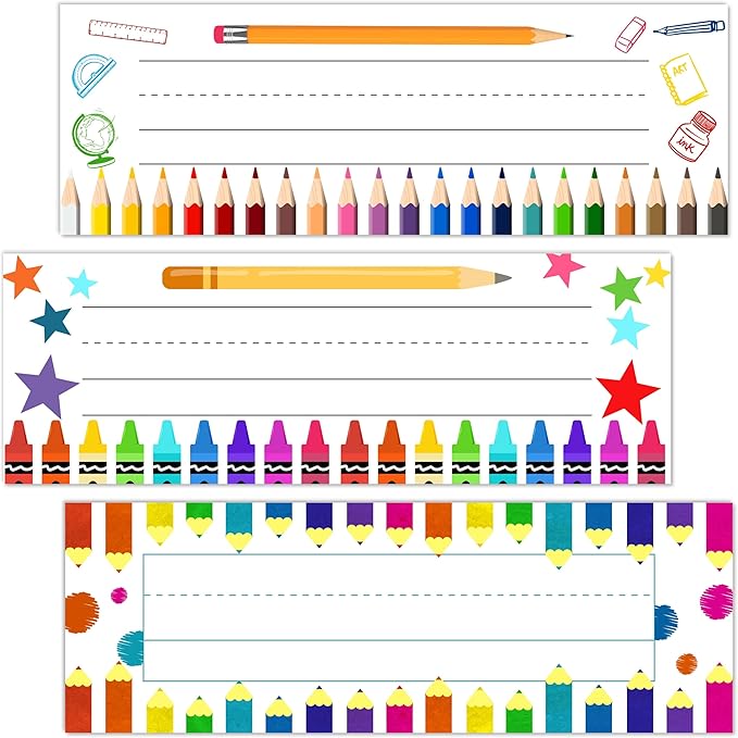 Name Tags for Students Desks, Colorful Pencils Theme Name Plates, Name Labels by Unknown