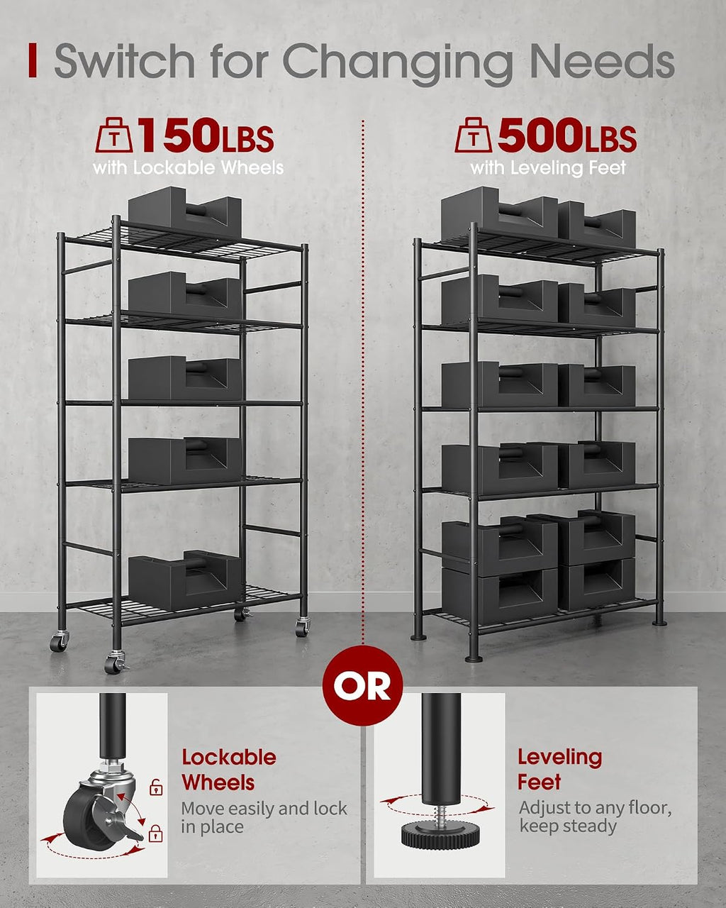 sakugi 5-tier storage shelves 33.1" x12.6" x73.5" black, side view