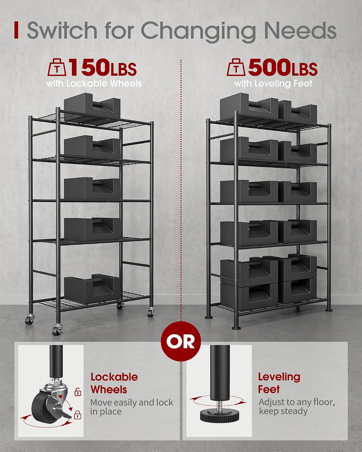 sakugi 5-tier storage shelves 33.1" x12.6" x73.5" black, side view