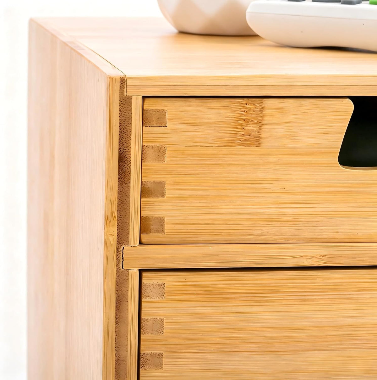 deayou bamboo desk organizer, 100% natural bamboo desktop, front angle view