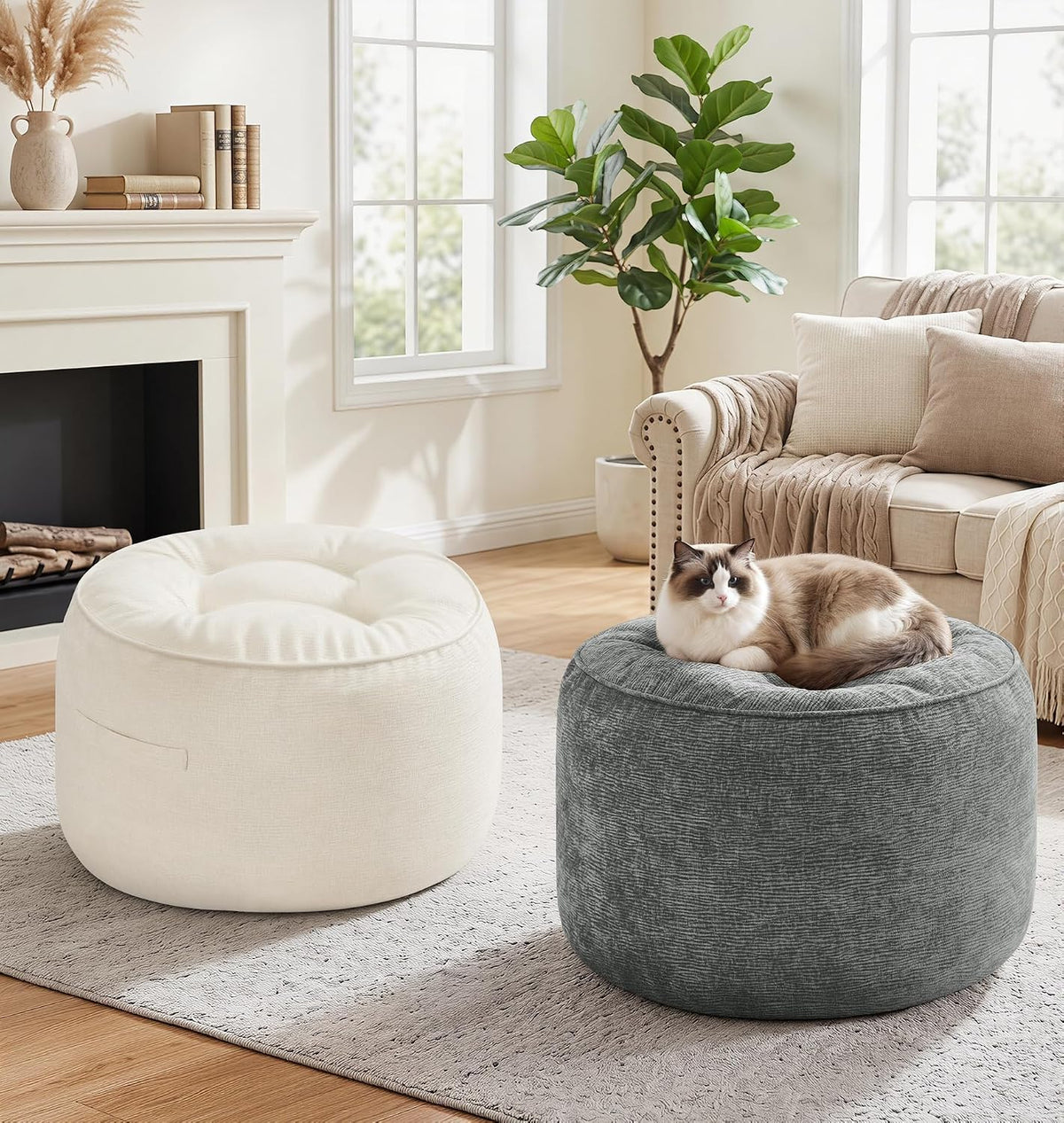 Hobestluk Round Oversized Ottoman Foot Leg Rest Under Desk for Couch