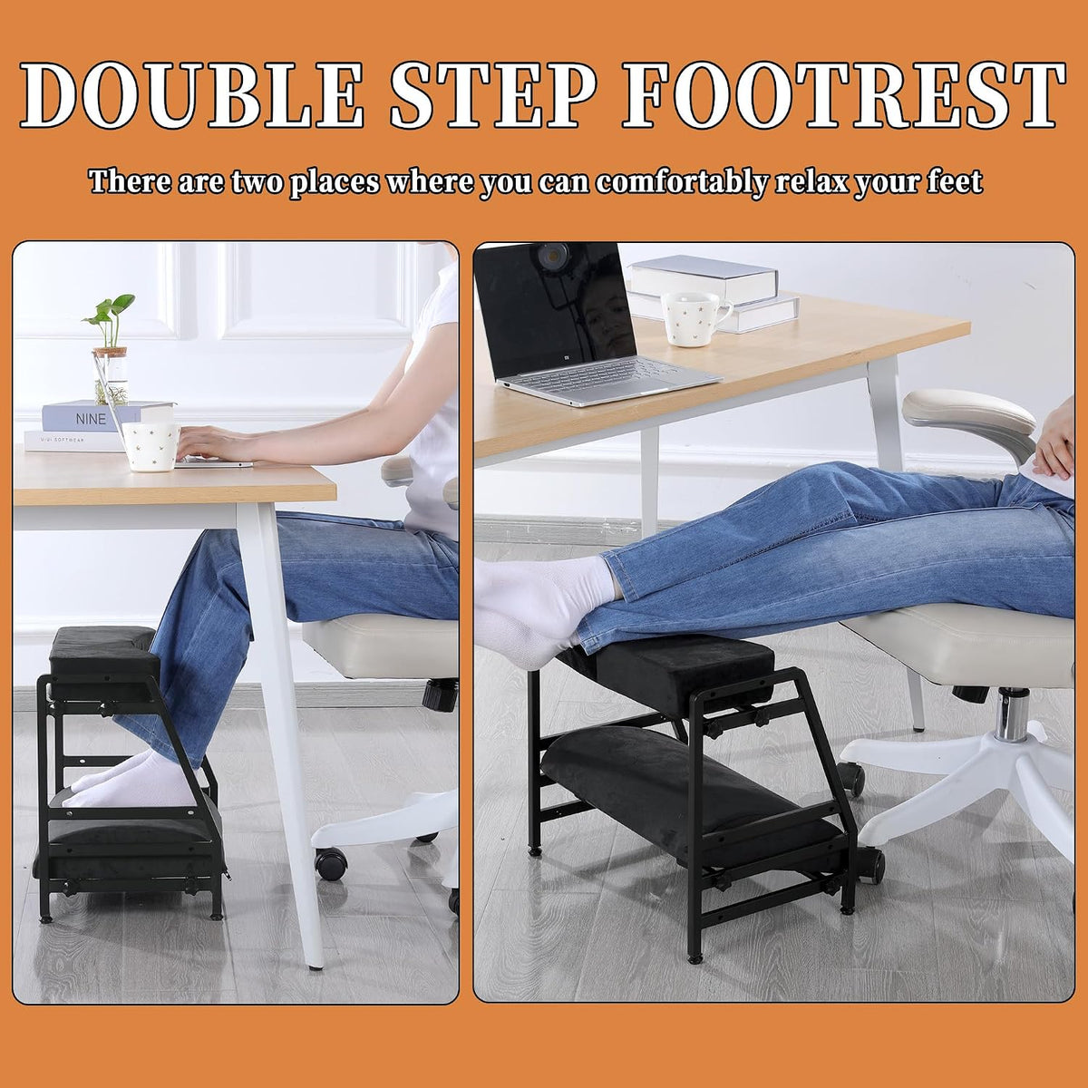 BALAPET Adjustable Double Step Footrest, High-Density Foam with Sturdy Iron F...
