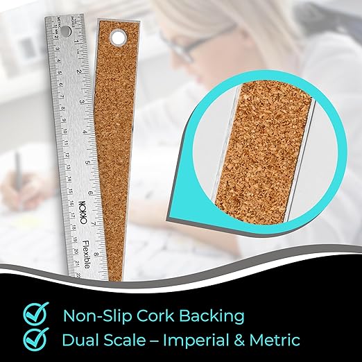 NOKKO 18 Inch Metal Ruler with Cork Backing, Non-Slip Backing - Image 4