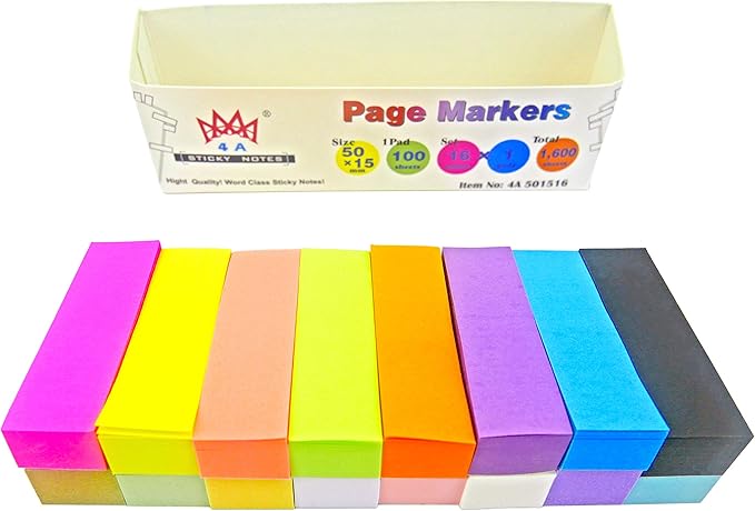4A 2 Packs Sticky Note Tabs Flags 0.6 x 2 Inches, 16 Colors, Small Sticky Notes - Image 2