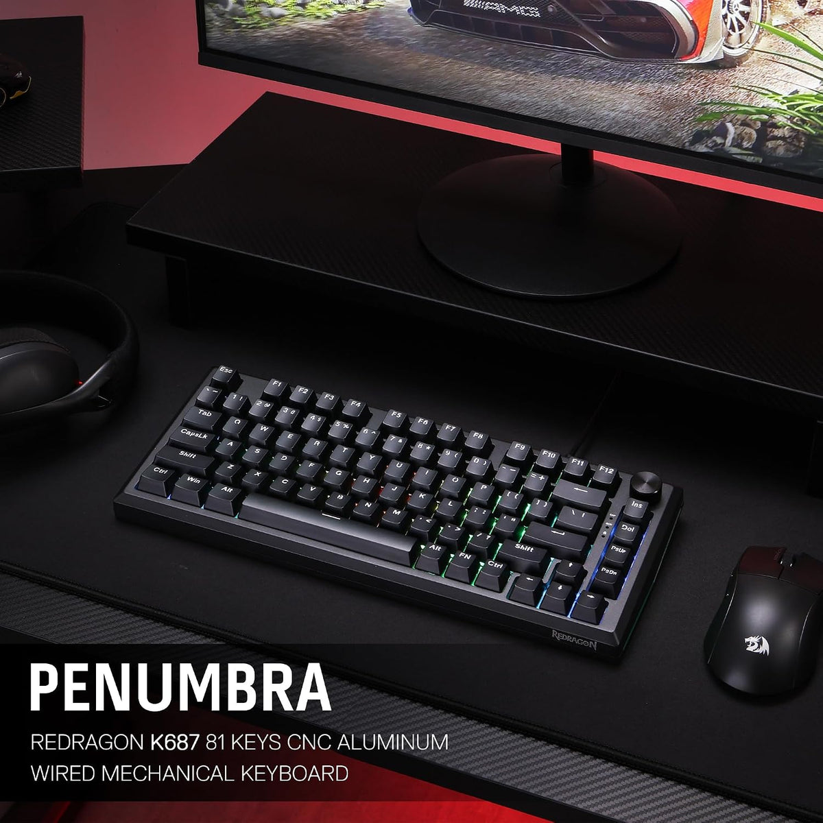 Redragon K687 Wired CNC Gasket Gaming Keyboard, 81 Keys Mechanical Keyboard w...