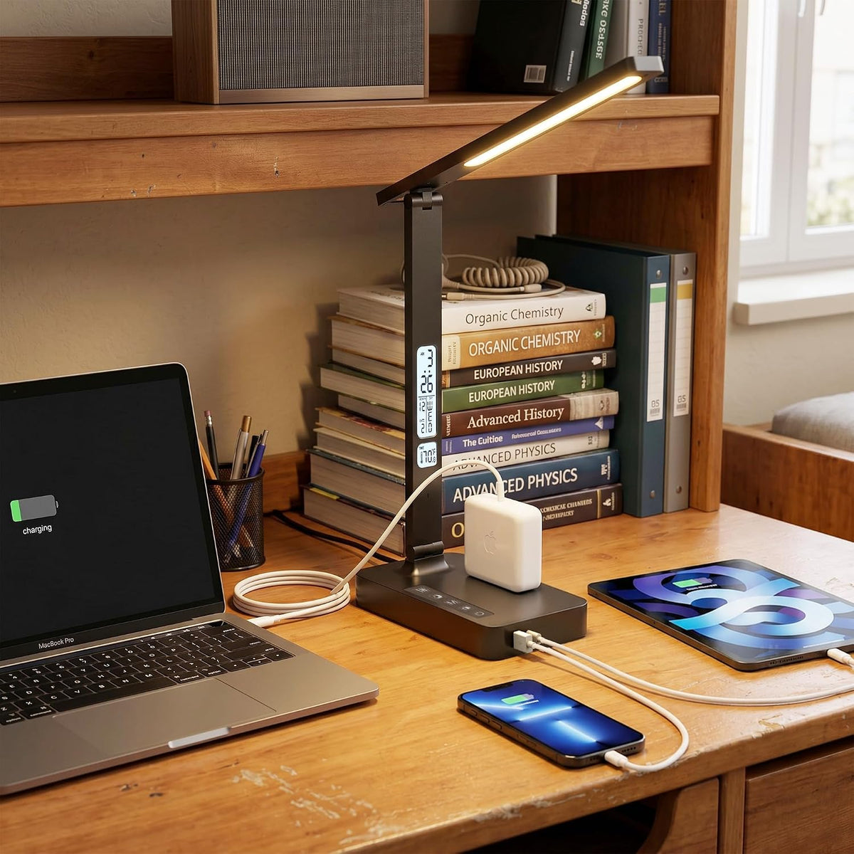 Infiway Desk Lamp with USB Charging Port: LED Stepless Dimmable Eye Caring De...