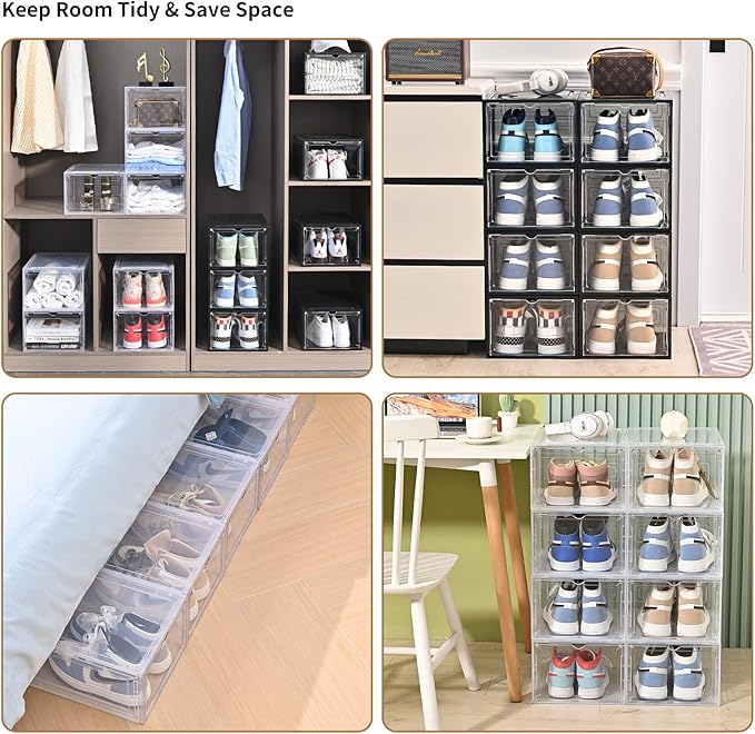 KEFA XL Shoe Storage Box, 8 PACK Shoe Boxes Clear Plastc Stackable Organizer - Image 2
