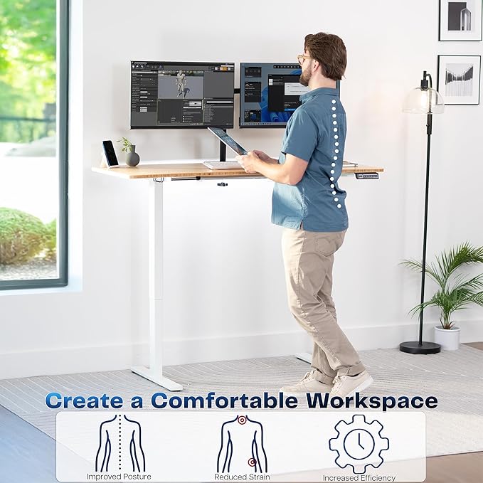 VIVO Electric 60 x 24 in Real Bamboo Standing Desk, Memory Height Adjustment - Image 4