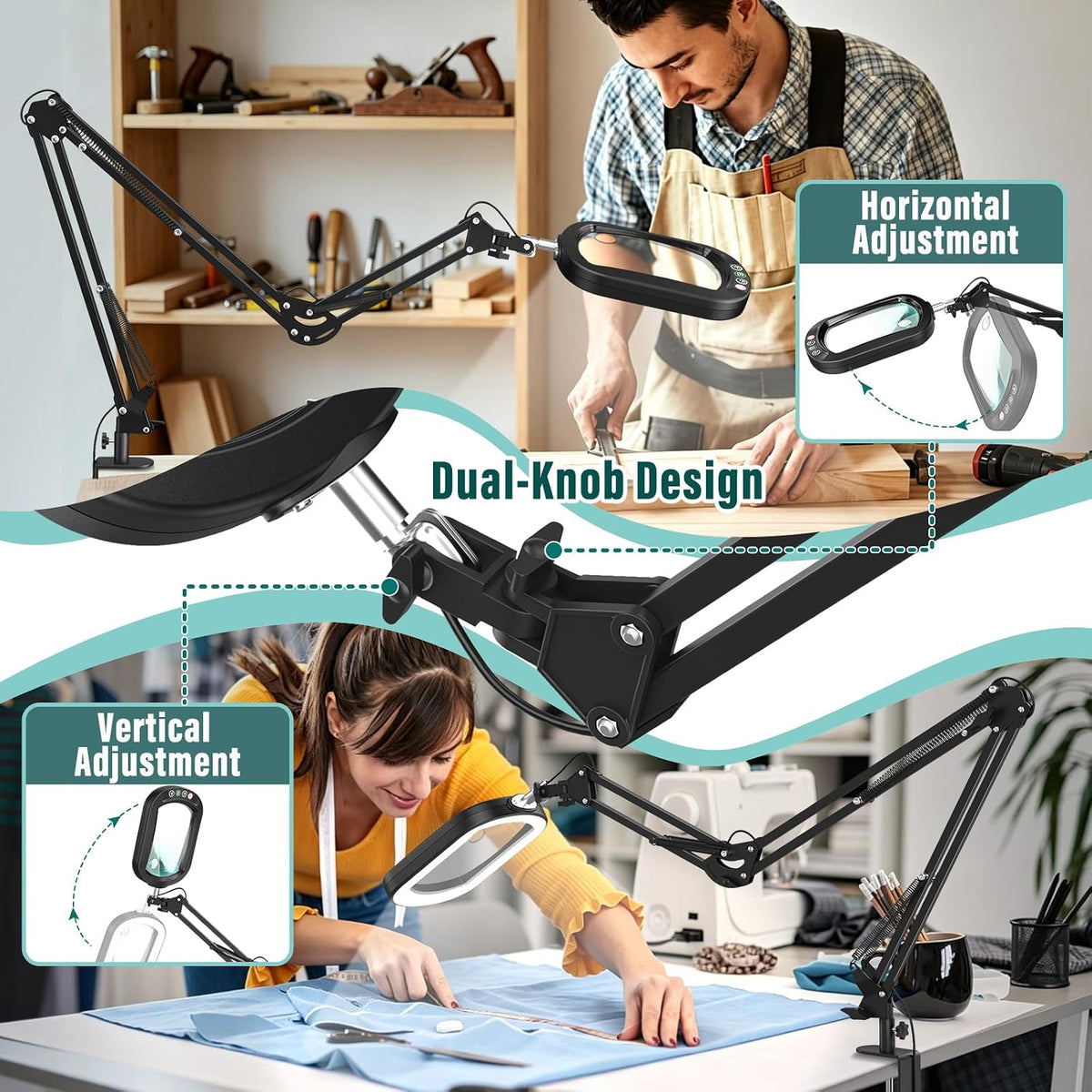 30X 12X Square Magnifying Glass with Light and Clamp, 36'' Ultra Long...