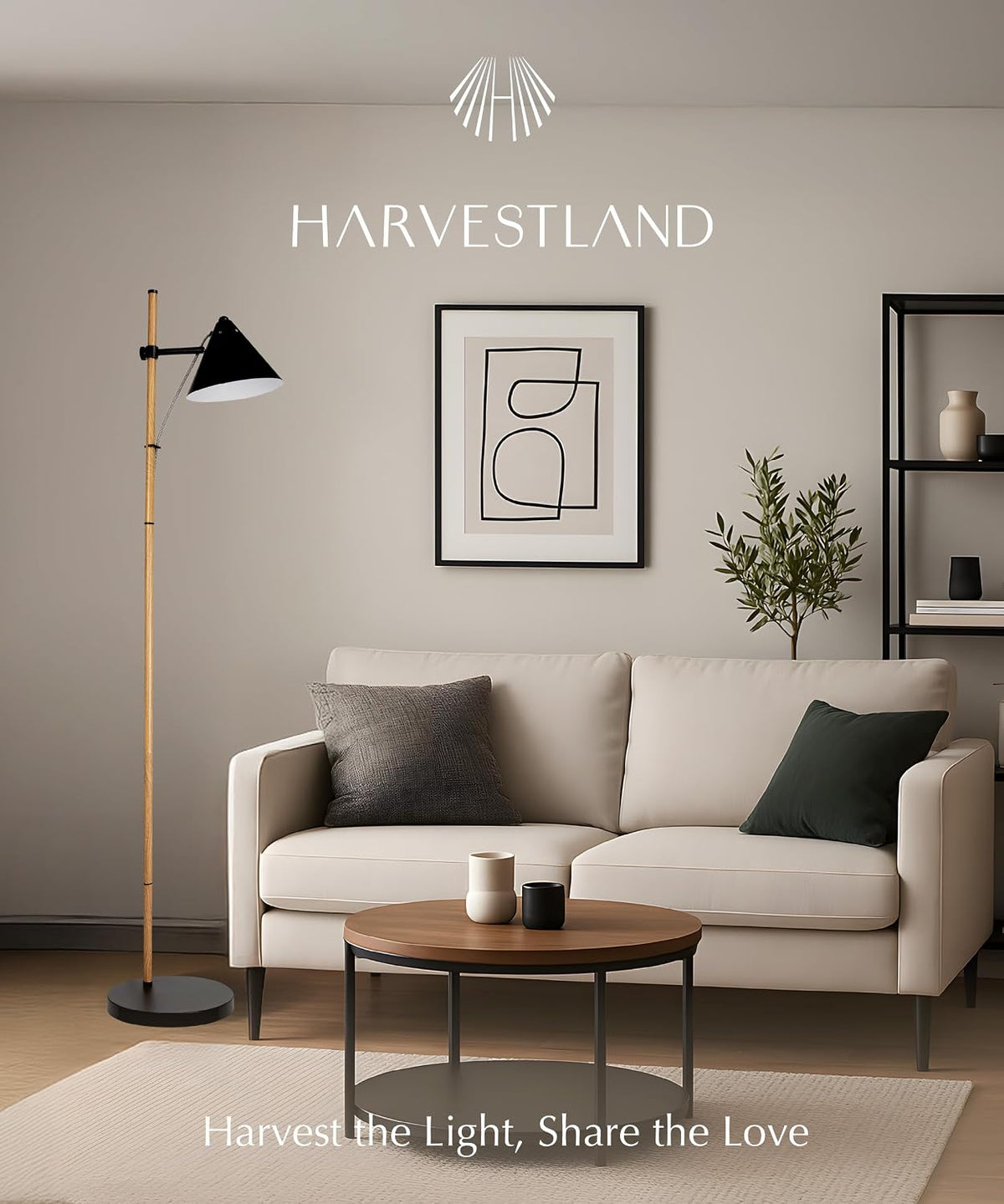 HarvestLand Noah 59" Wood Effect Adjustable Floor Lamp, Reading Lamp