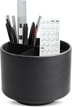 Hennaja Round Leather Art Supply Organizer, Remote Control Holder, 360 Degree by Hennaja