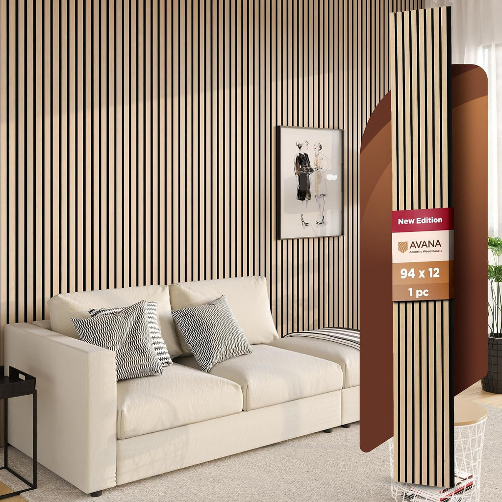 Avana Modern Acoustic Wood Wall Panels – 94.4 X 12.6 Inch White Oak Acoustic