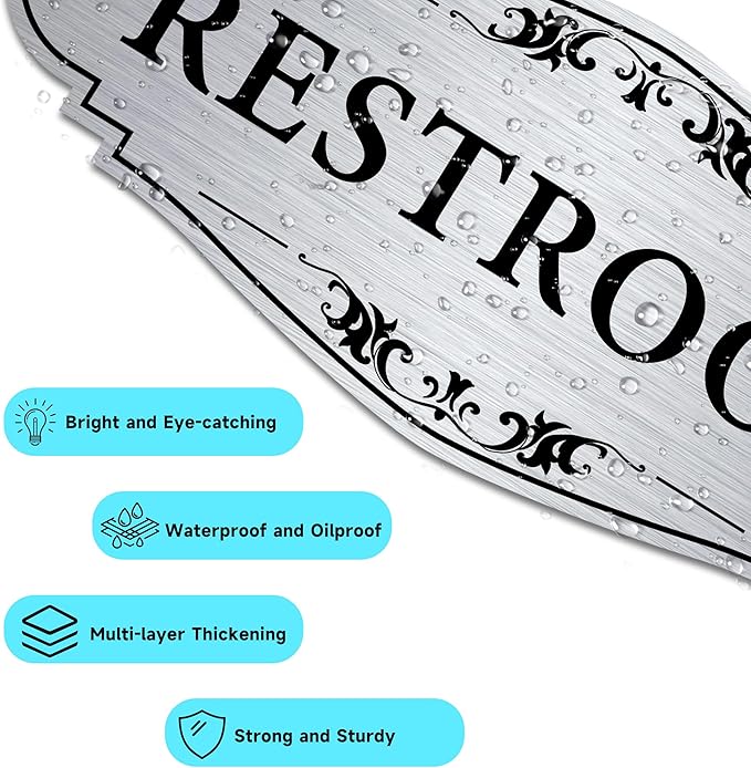 Restroom Sign Sticker for Business & Home, Self-Adhesive Brushed Silver Elegant - Image 3