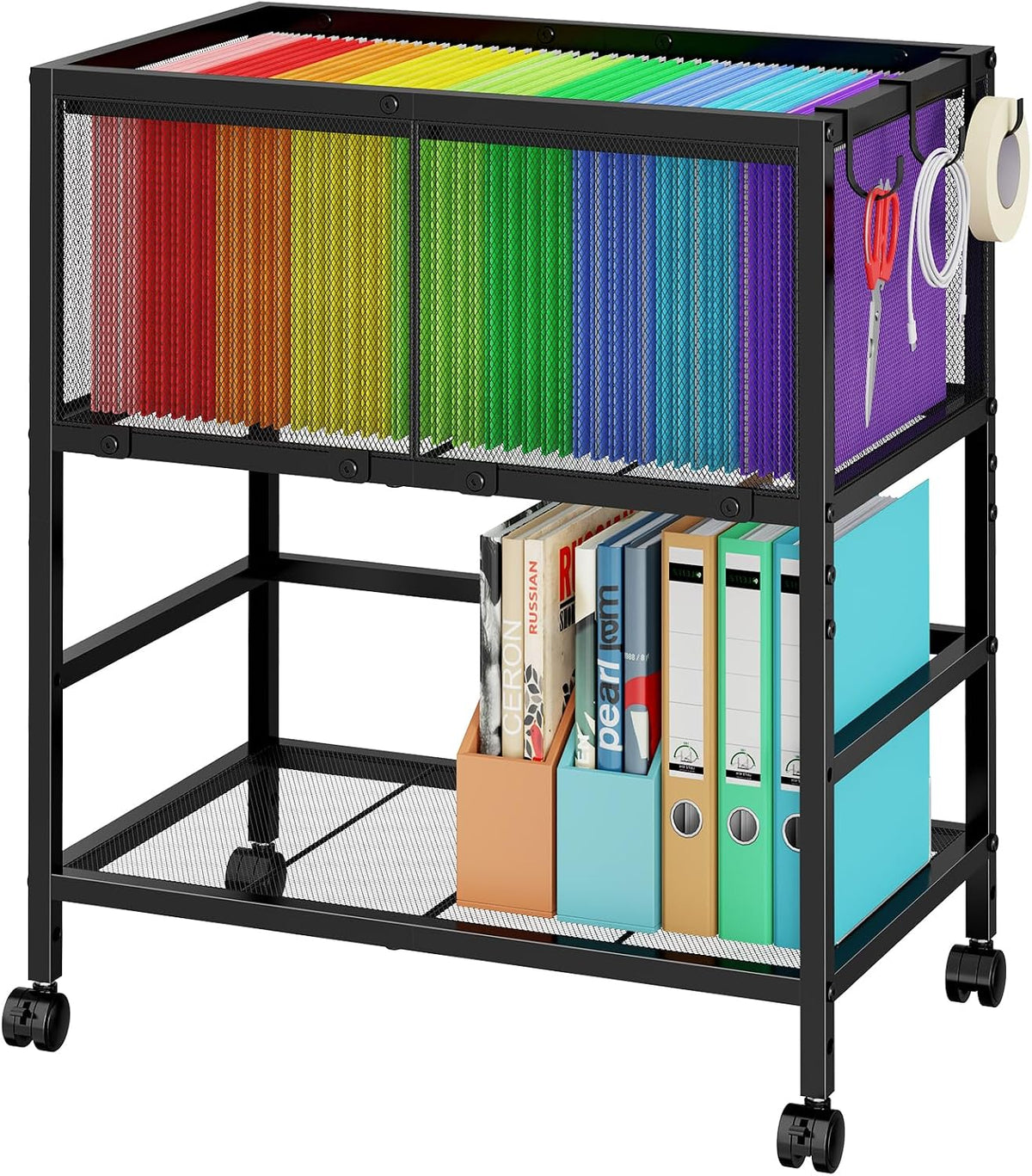 Rolling File Cart for Letter Size, Metal Hanging File Organizer with Storage ...