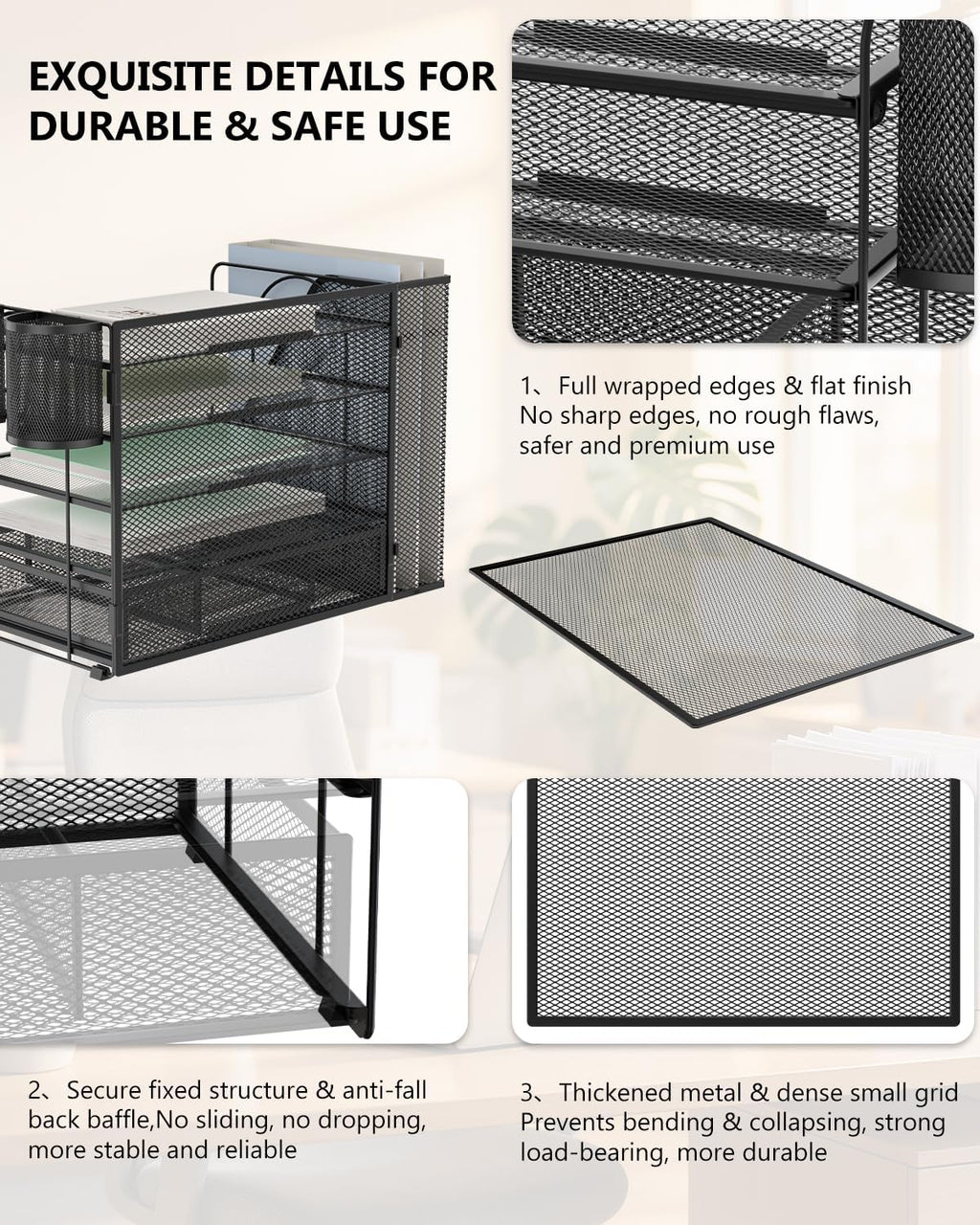 wali desk file organizer, 5 tier desktop paper showing dimensions