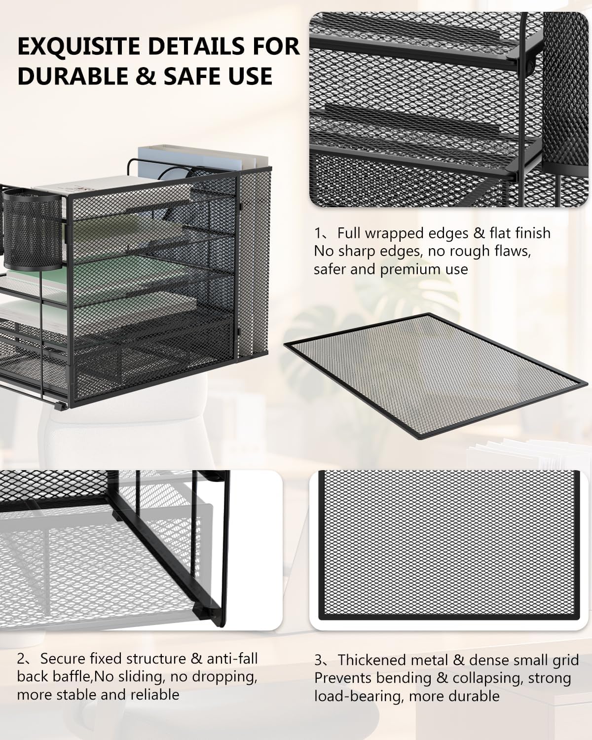 wali desk file organizer, 5 tier desktop paper showing dimensions
