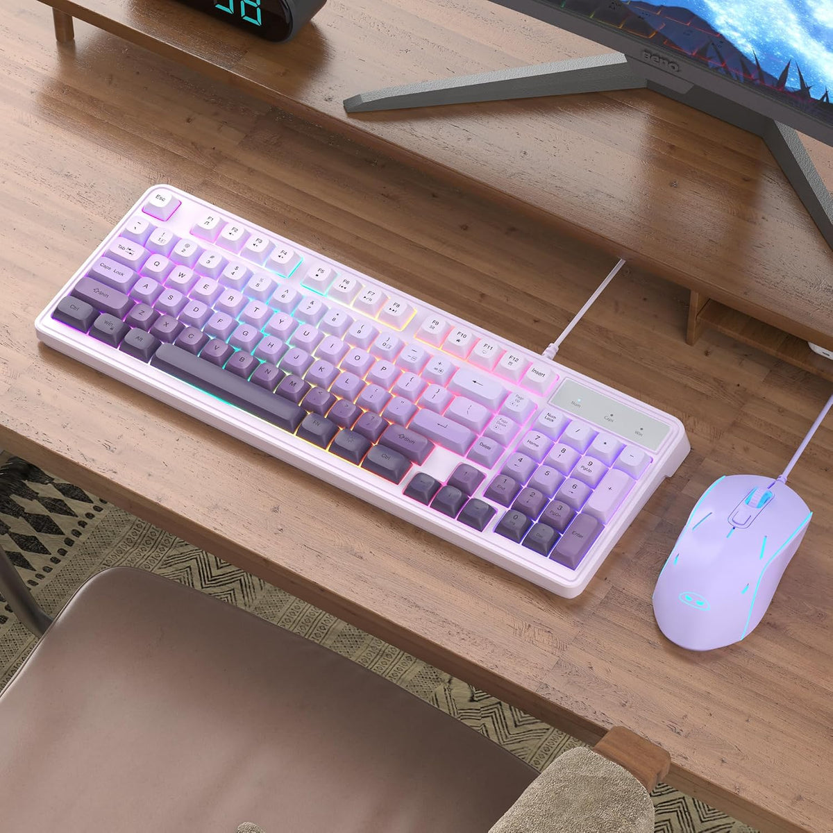 MageGee Gradient Purple Creamy Keyboard and Mouse Combo,MageGee GK980 Wired R...