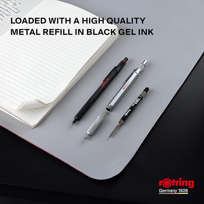Rotring 600 Gel Pen | 0.55 mm | Black Ink | Silver Metal Body Pen | Non-Slip - Image 5