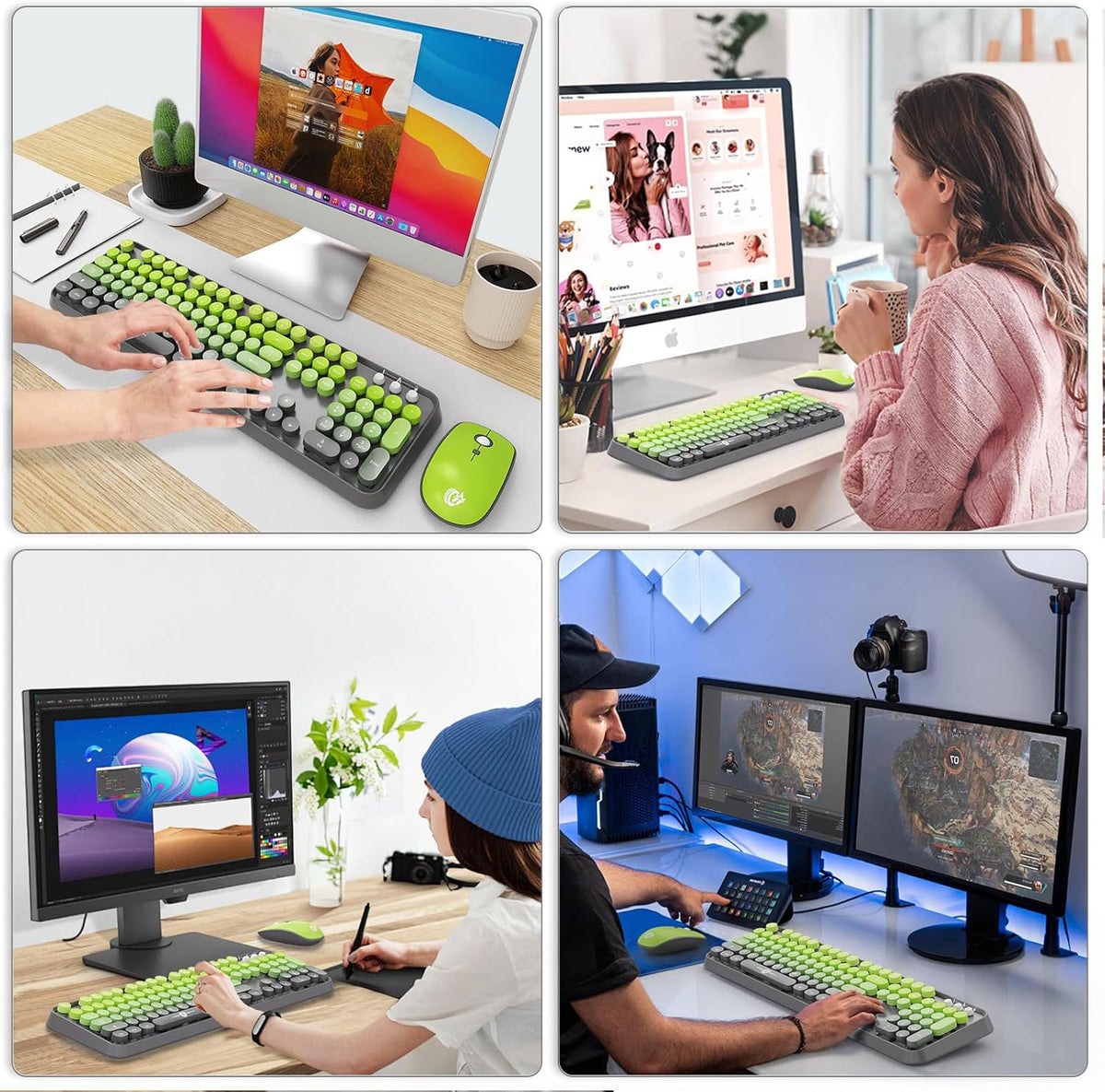 FOPETT Wireless Keyboard and Mouse Combo - 2.4G Full-Sized Cute Colorful Mous...