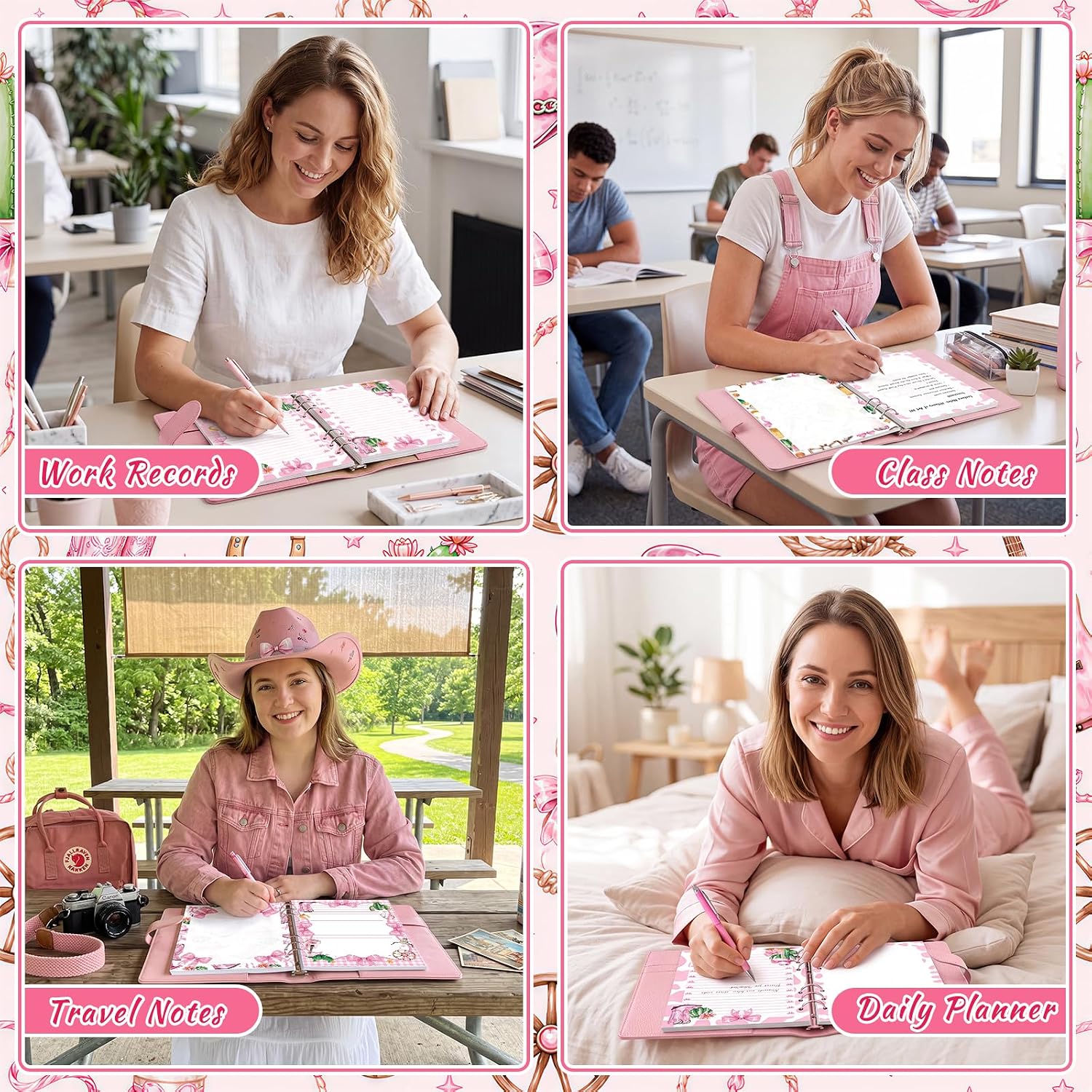 100 Sheets Cowgirl A5 Planner Inserts - 120GSM Thick Pink Bow Refill Paper for A5 6-Ring Binder, Western Cowgirl Boots 6 Hole Loose Leaf Sheets for Journal Diary Notebook Budget Creative Planning