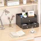 Bamboo Desk Organizer with Drawers Wooden Desktop Storage Drawers - Image 5