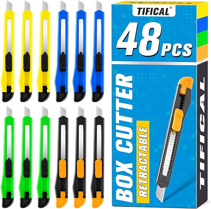 TIFICAL 48 Pack 9mm Box Cutter Retractable Utility Knife, Razor Knife by TIFICAL