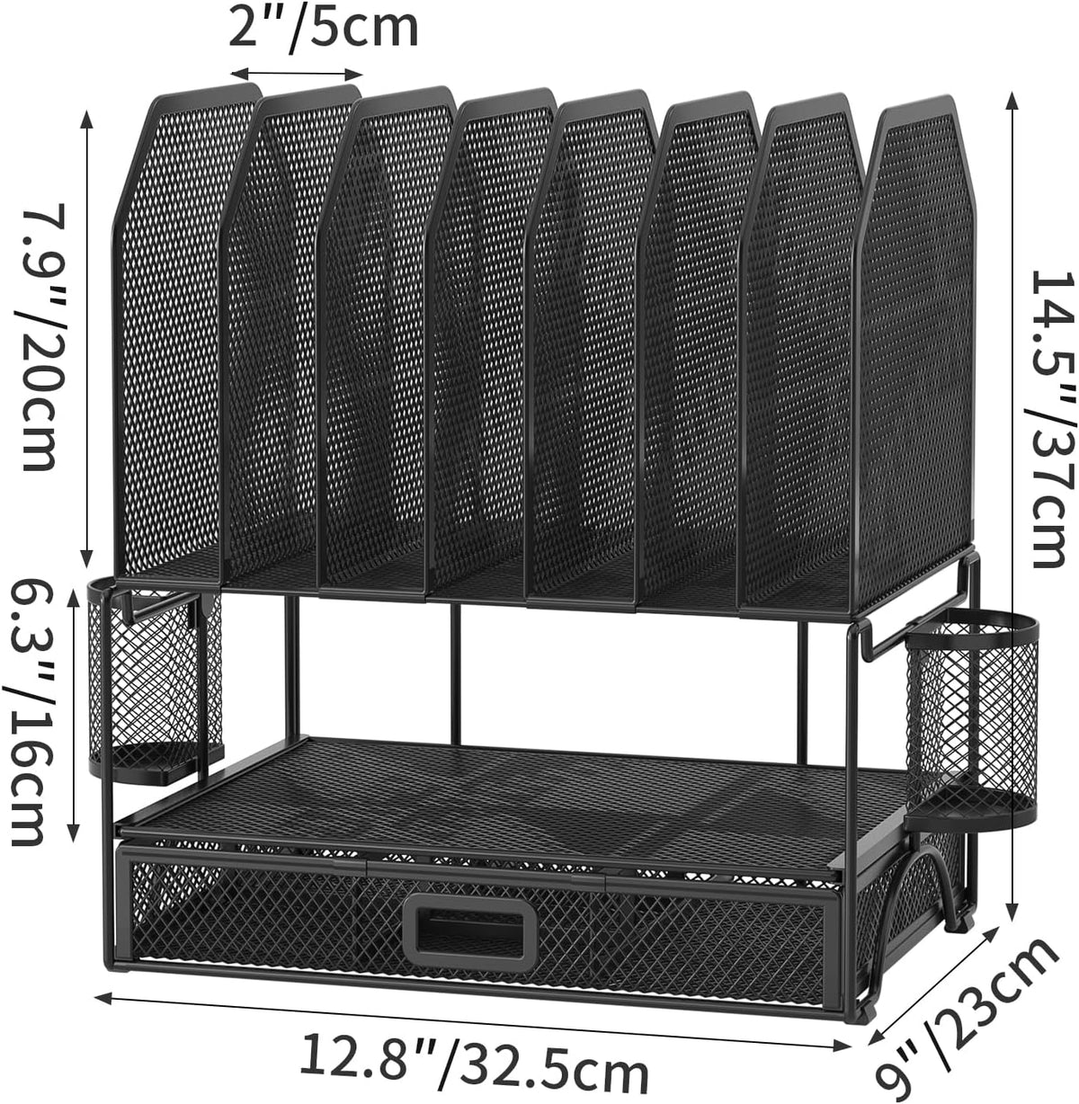 FANXIYQ Metal Desk Organizer with Sliding Drawer, 7-Section File Organizer fo...