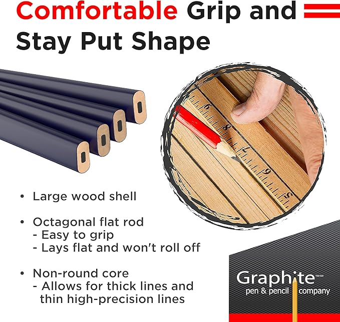 GRAPHITE Hard Lead Carpenter Pencil #2 Lumber Pencil Pack of 12 PCS - Image 6