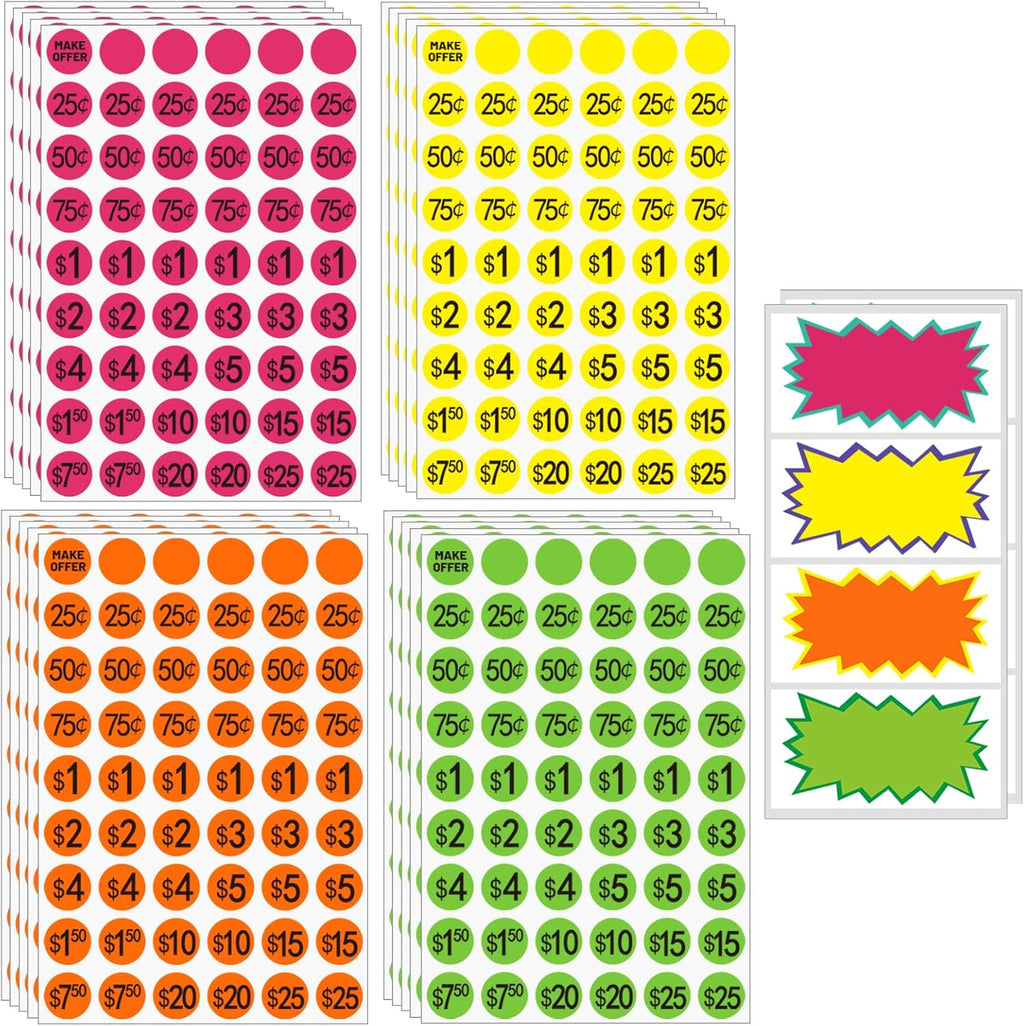 Yard Sale Price Stickers Garage Sale Pre-Priced Price Tag Labels, 2160 PCS 3/4" Diameter and 20 Large Stickers Flea Market Pre-Printed Pricing Sticker for Retail