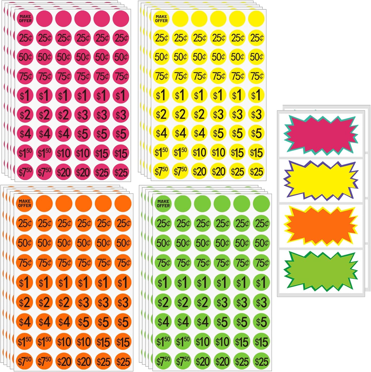 Yard Sale Price Stickers Garage Sale Pre-Priced Price Tag Labels, 2160 PCS 3/4" Diameter and 20 Large Stickers Flea Market Pre-Printed Pricing Sticker for Retail