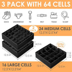 Criusia 3 Pack Sock Underwear Organizer Dividers, 64 Cell Fabric Foldable - Image 2