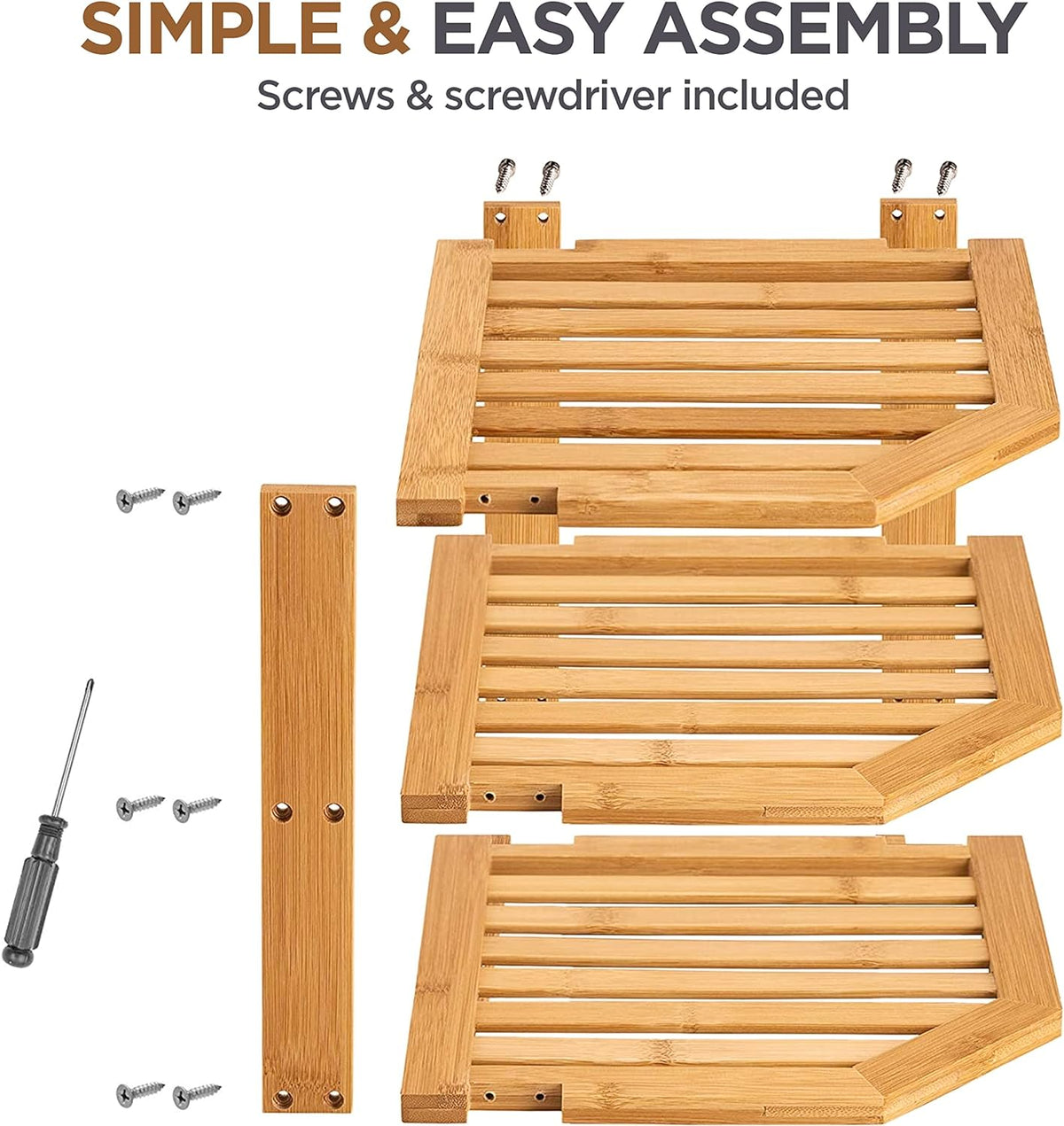 Bambüsi Bamboo Corner Kitchen Shelf and Adjustable Bamboo Drawer Dividers Org...