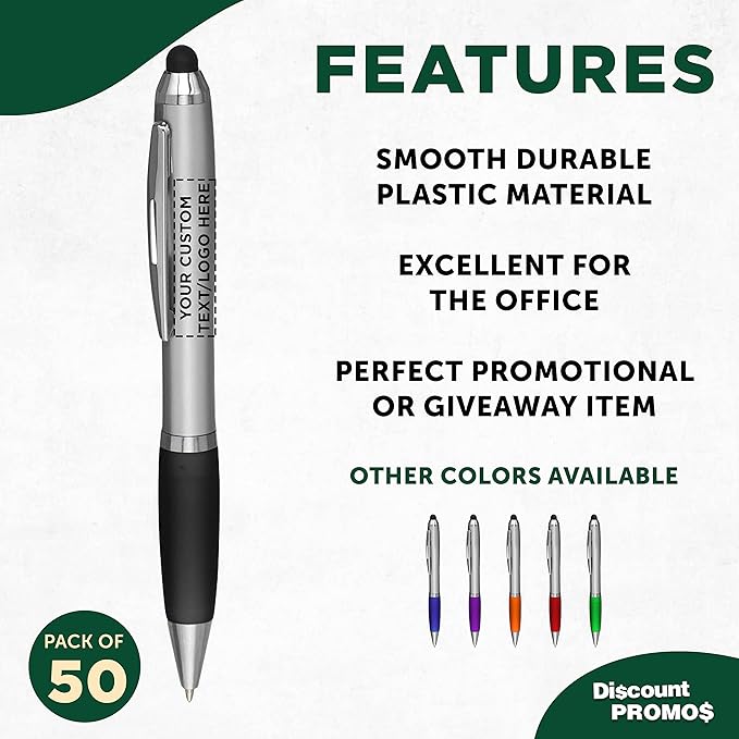 DISCOUNT PROMOS Custom Stylus Ballpoint Pens Set of 50, Personalized Bulk Pack - Image 2
