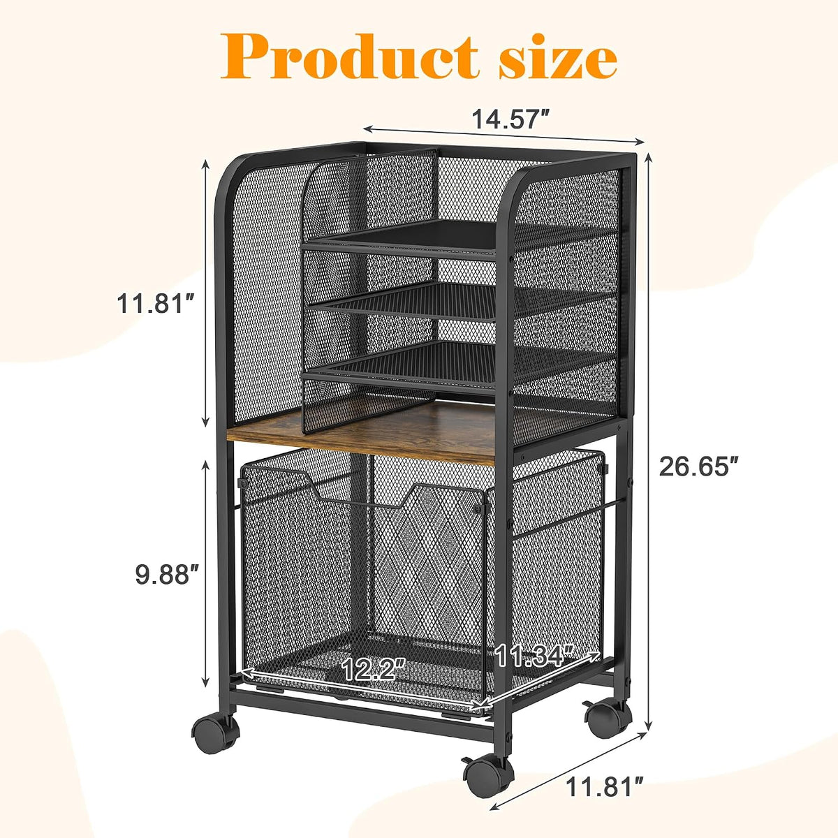 Feyejade 5-Tier Rolling File Cart Cabinet Under Desk Storage Organizer