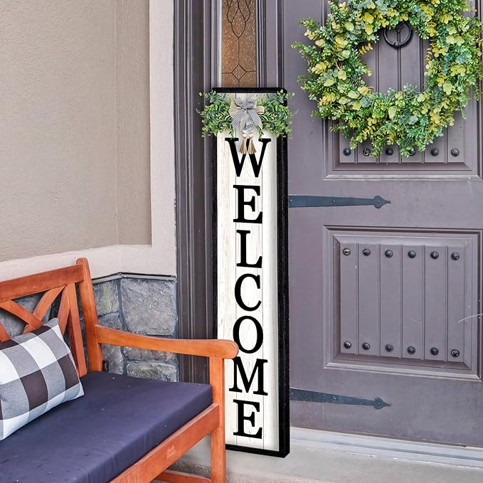 LuZhiQiang Front Porch for Welcome Standing Sign 45"X9" Vertical Tall Long - Image 3