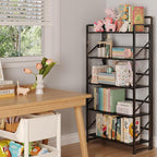JSB No Assembly Folding Bookshelf, 5 Tier Industrial Metal Book Shelf - Image 2