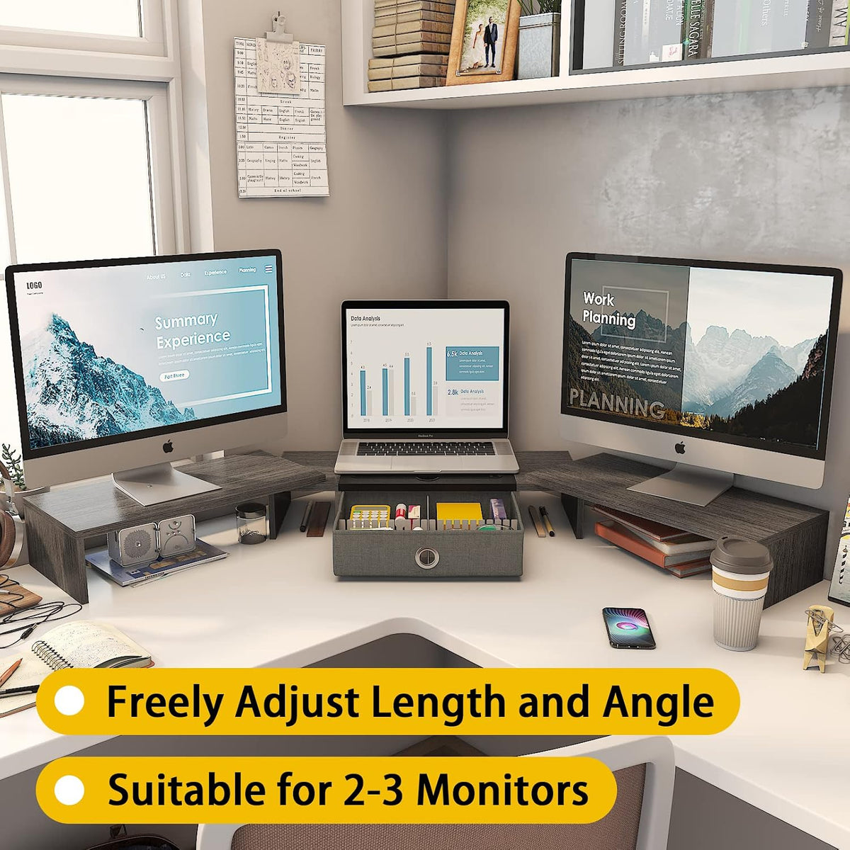 WESTREE Triple Dual Monitor Stand Riser with Drawer,Extra Large Adjustable fo...