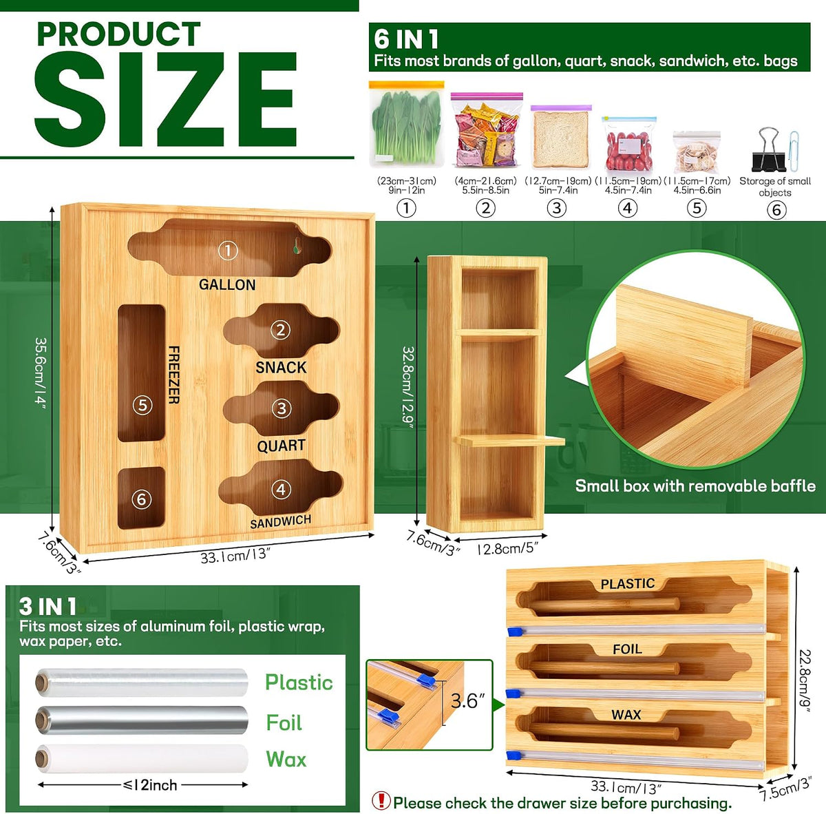Sandwich Bag & Organizer, Aluminum Foil & Plastic Wrap Cutter
