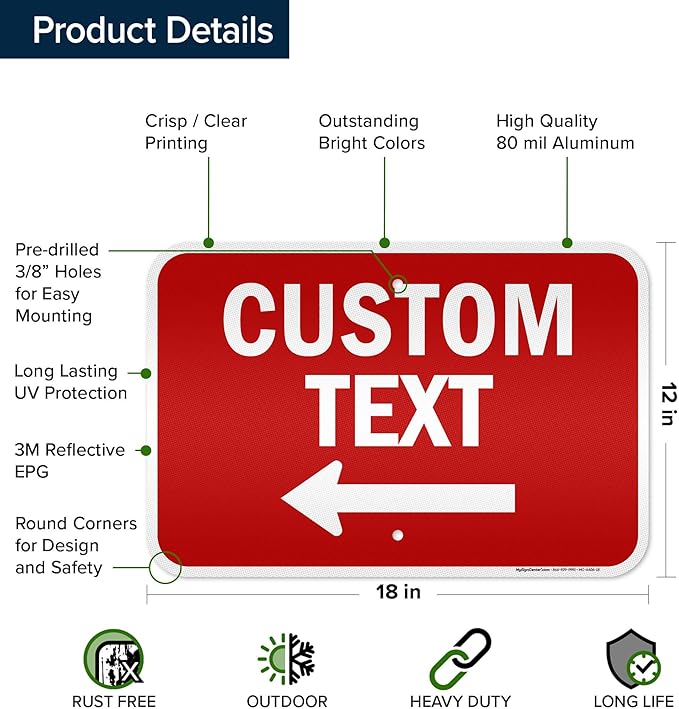 Custom Arrow, Custom Directional Sign, Left Arrow, 12x18 Inches, 3M EGP - Image 6