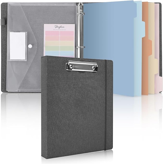 SKYDUE Clipboard Binder with Dividers, 1 Inch 3 Ring Binder with Clipboard on by SKYDUE