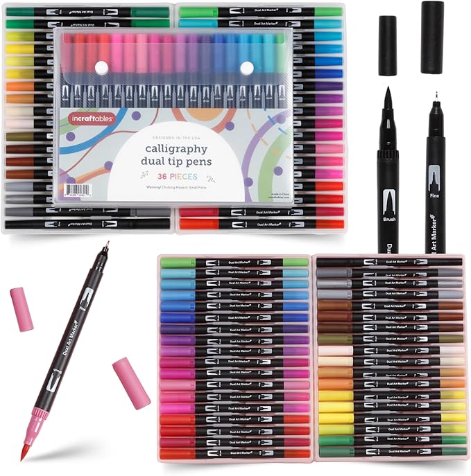 Incraftables 36 Color Dual Tip Calligraphy Pen Set – Artist Brush Pens & Fine by Incraftables