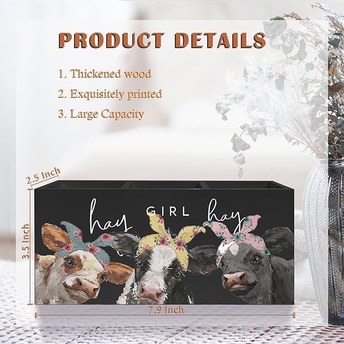 Exqcom Hay Girl Hay Cow Makeup Brush Toothbrush Holder, Pen Pencil Holder - Image 6