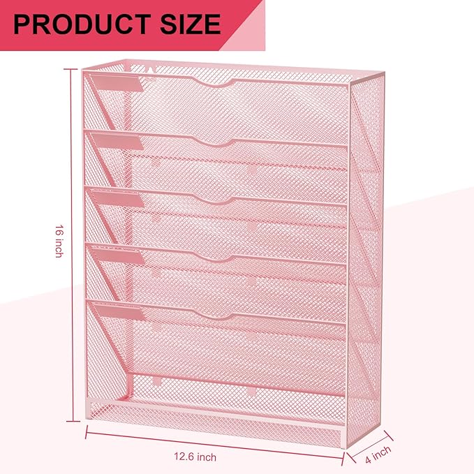 GDINDINFAN Hanging Wall File Organizer 6 Tier Wall Mounted Mail Paper Folder - Image 3