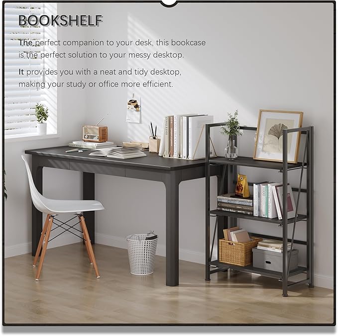 4NM No Assembly Folding Bookshelf Storage Shelves 3 Tiers Vintage Bookcase - Image 3