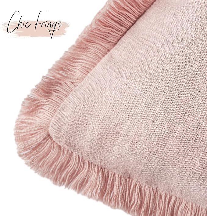 Foindtower Set of 2 Decorative Linen Fringe Throw Pillow Covers Boho Farmhouse - Image 3