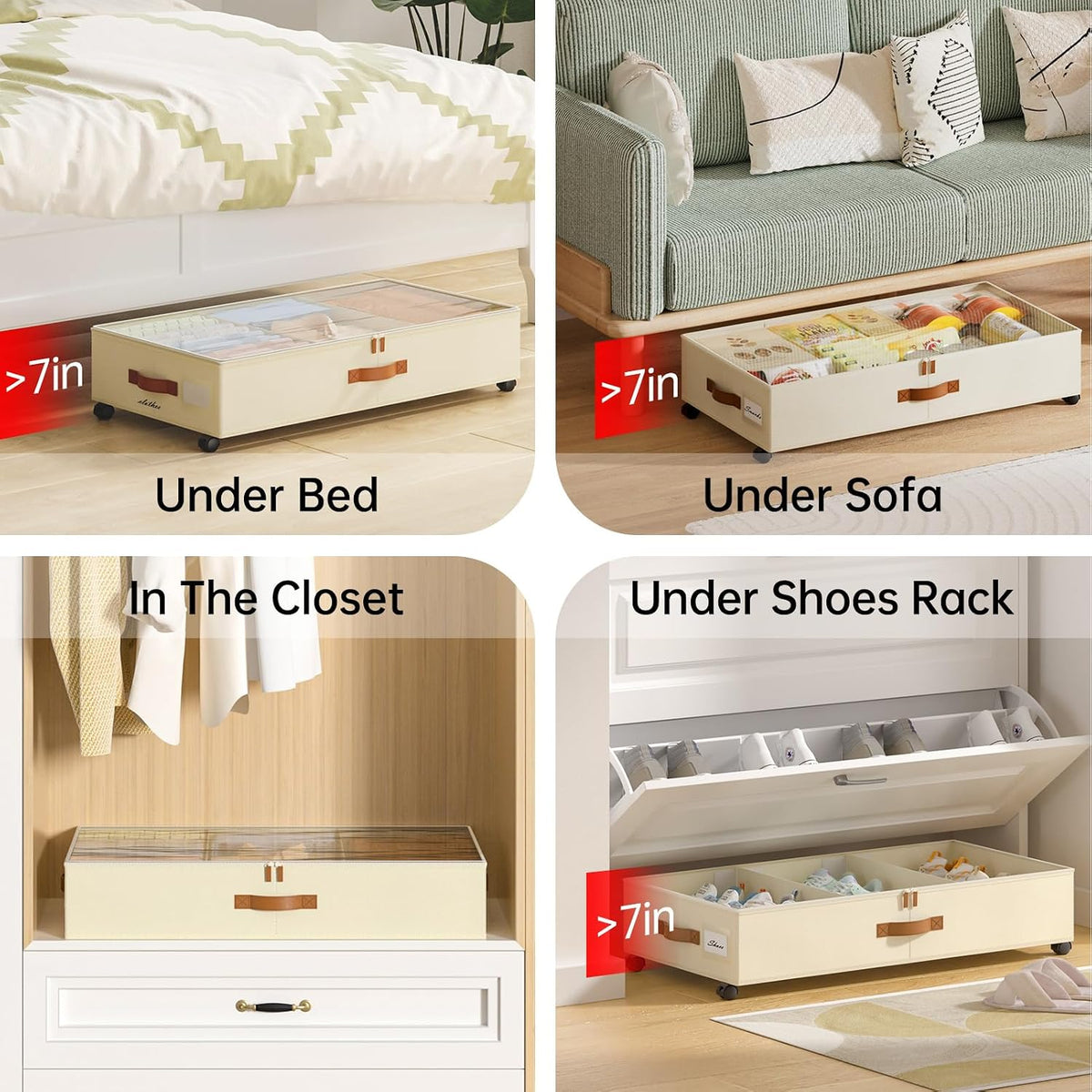 Yecaye Under Bed Storage with Wheels, 2 Pack Under Bed Storage Containers wit...