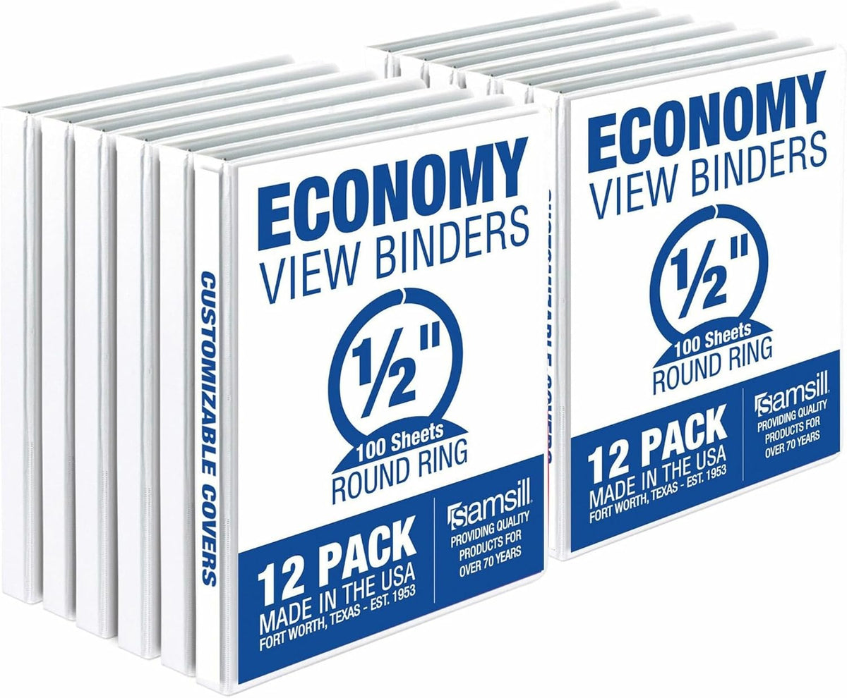 Samsill 0.5 Inch 3 Ring Binder, Made in USA, Economy Round Ring, 100 Sheet