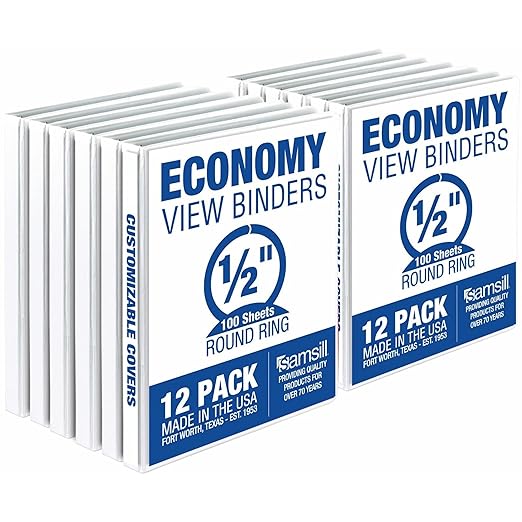 Samsill 0.5 Inch 3 Ring Binder, Made in USA, Economy Round Ring, 100 Sheet by Samsill