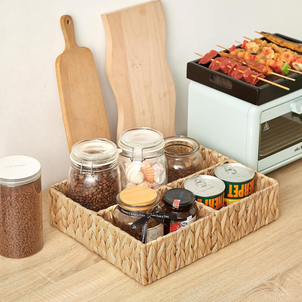 Vagusicc Wicker Divided Storage Basket, Hand-Woven Water Hyacinth Wicker Bask...